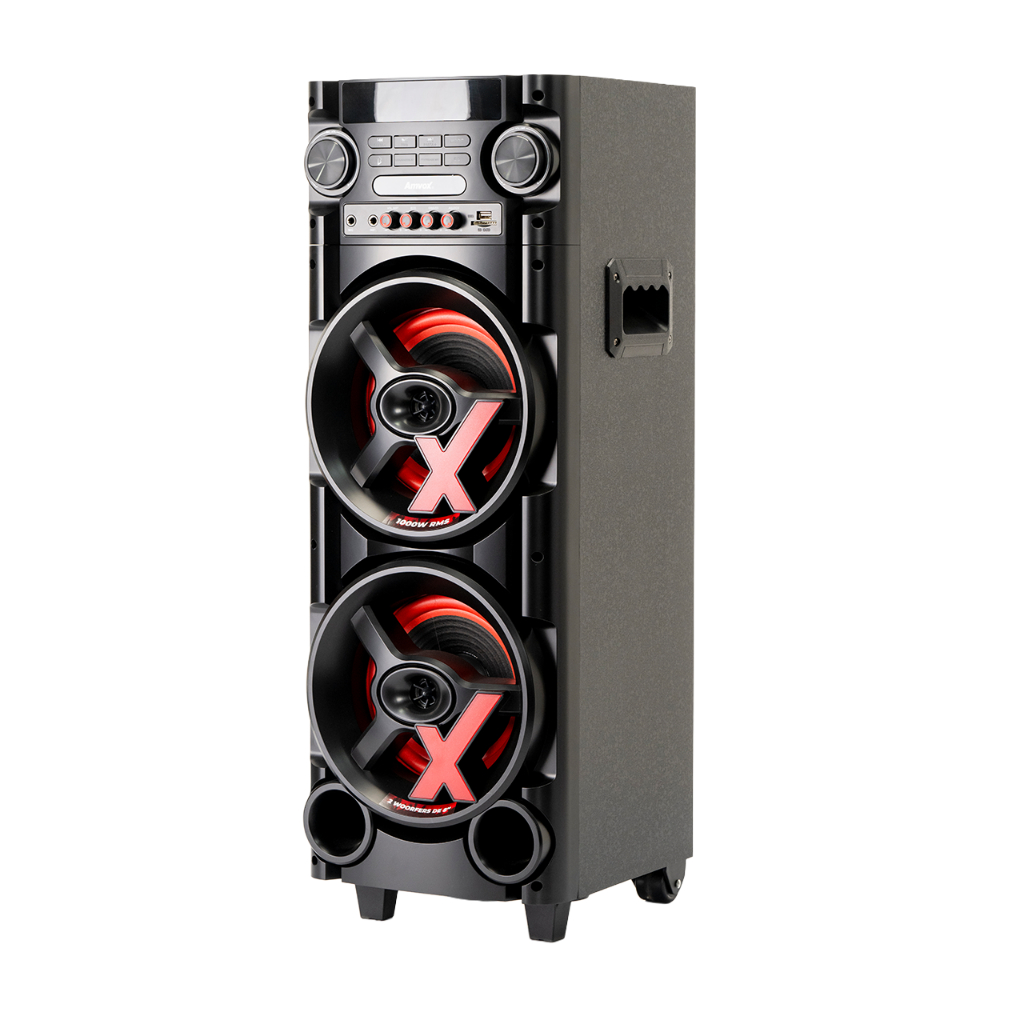 Caixa de som amplificada Torre Som ACA1000 1000W Amvox NewX Duplo Woofer 8 Led TWS Bivolt
