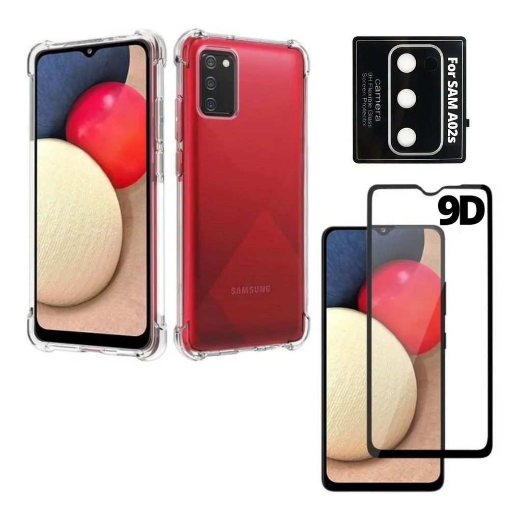 KIt Pelicula Vidro 3D/9D Samsung(A02/A02s/a03 core/A03s)+ Capa Capinha Anti Shoc+Pelicula Camera 3D