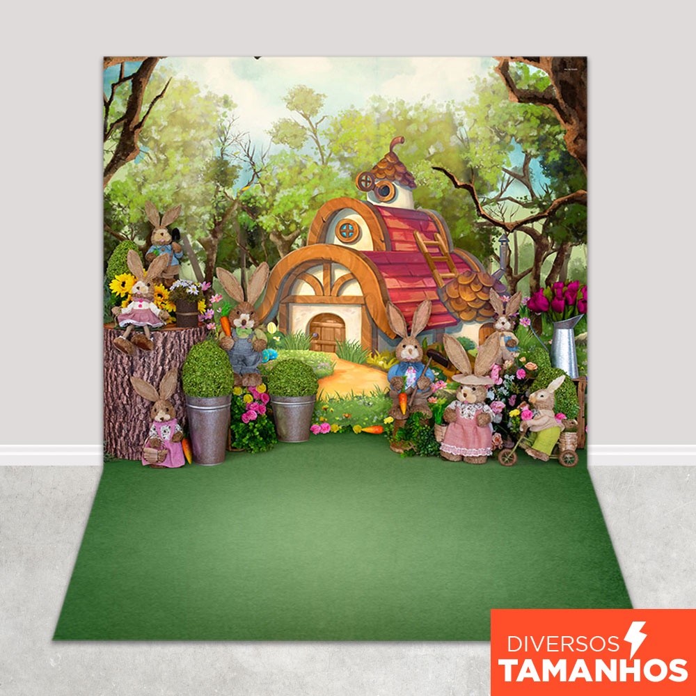 Fundo Fotográfico Páscoa Jardim dos Coelhos Em Tecido PCA-226