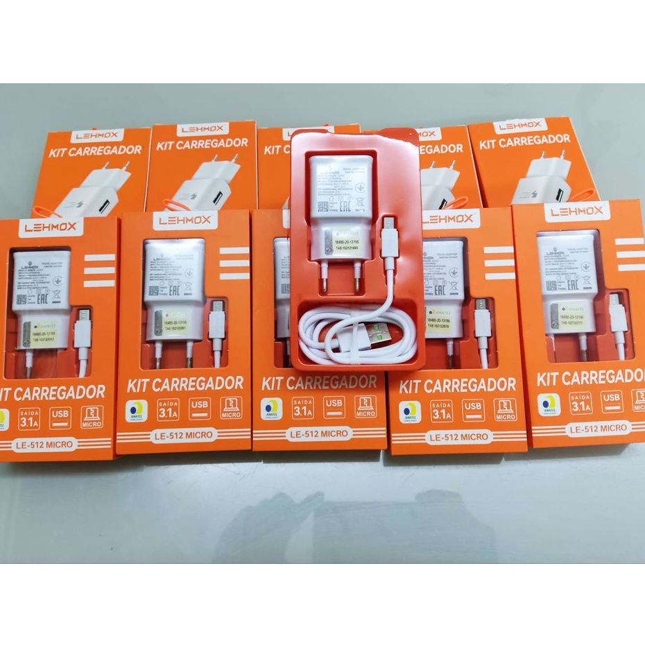 kit 10 Carregador de Celular Super Charging 3.1A Cabo V8 Lehmox - LE-512/508