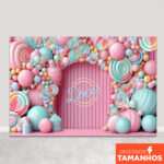 Fundo Fotográfico Infantil Cenário Doces Smash Painel Em Tecido Sublimado para Foto