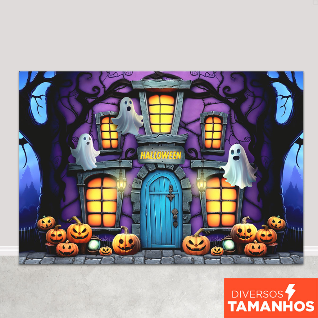 Painel Fundo Fotográfico Halloween Infantil Cenário Fantasminhas Em Tecido Sublimado - FFH-111