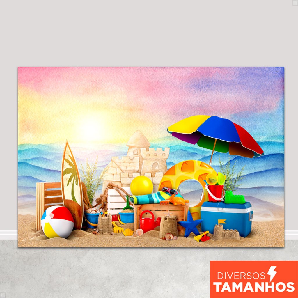 Fundo Fotográfico Praia Verão Aquarela Painel Cenário Em Tecido - FFP-121