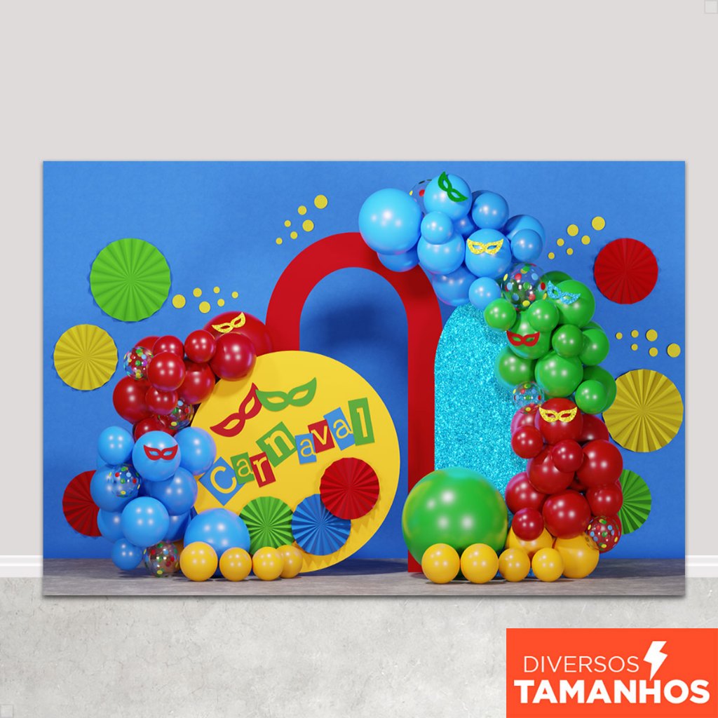Painel Fundo Fotográfico Carnaval Cenário Balões Smash The Cake Sublimado Em Tecido - CNV-174