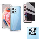 KIT Para Xiaomi Redmi Note 12 4g | Película de Privacidade 3D - Capa Capinha Anti Shock - Película da Câmera 3D