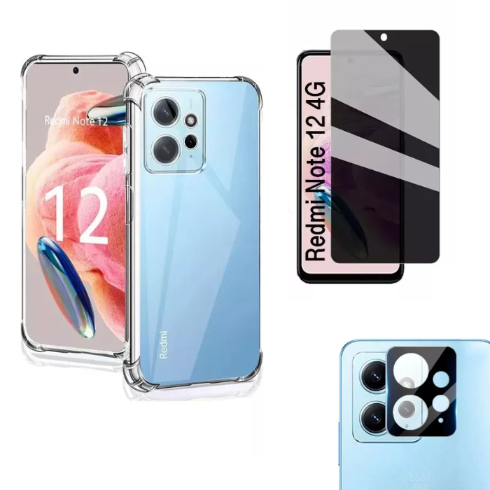 KIT Para Xiaomi Redmi Note 12 4g | Película de Privacidade 3D - Capa Capinha Anti Shock - Película da Câmera 3D