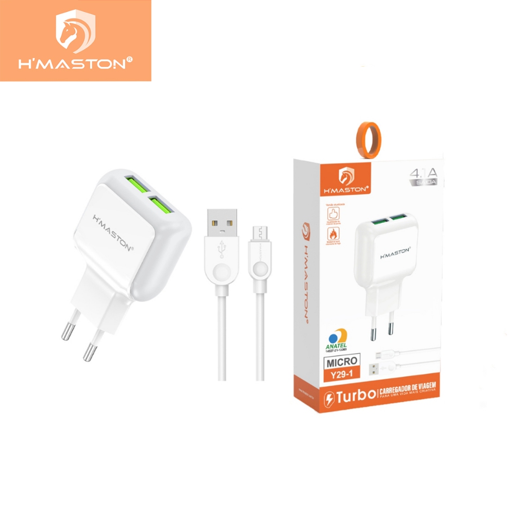 H'maston Carregador Turbo Y29 Rápido Portátil 2 USB Com Cabo de Carregamento V8 ios Tipo-c E Com Proteção Eletrostática