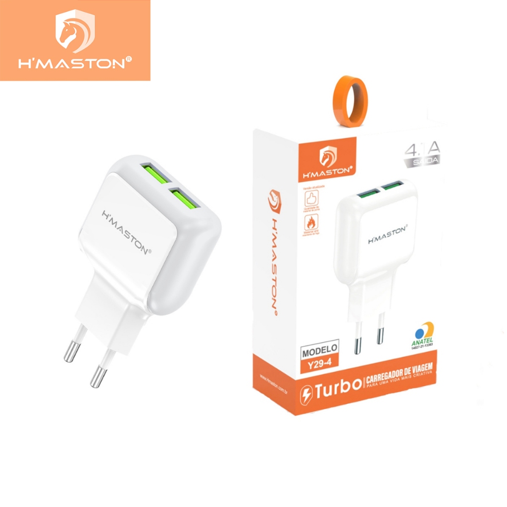 H'maston Y29-4 Carregador 2USB Saída 5V2A Entrada 100-240V Aprovado Pela ANATEL Qualidade Original do Produto Garantida