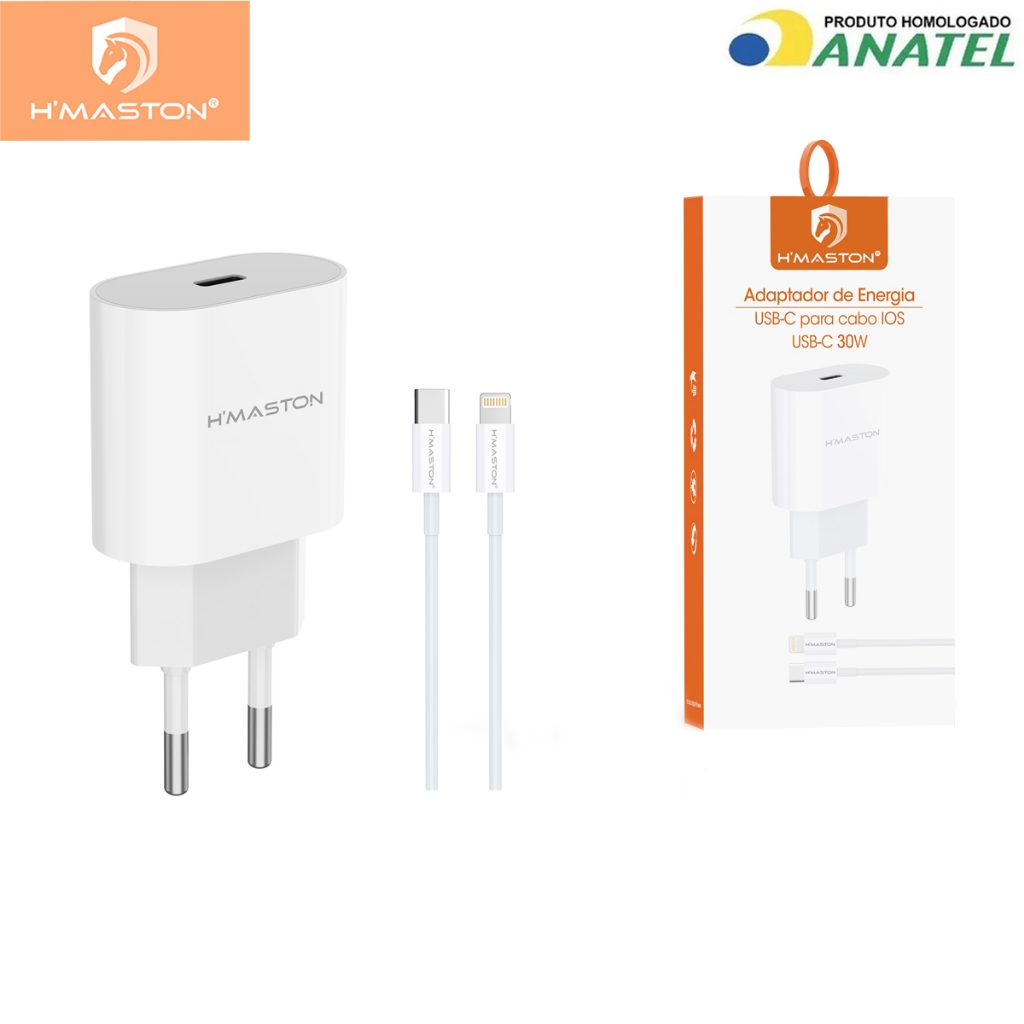 H'maston CB-17 Carregador Turbo PD30w Fonte 3A Carregar Celular Portátil Com Cabo Tipo-c Lighting