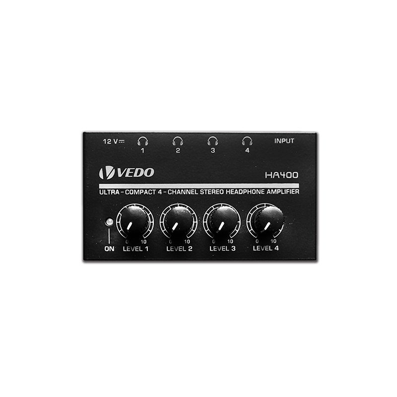 Amplificador de auscultadores VEDO HA400 Amplificador estéreo de áudio de 4 canais ultra-compacto com adaptador de
