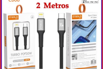 Cabo de iPhone Turbo 30W PD USB C Para Lightning Qc 4.0 original A'GOLD Carregamento Super Rápido