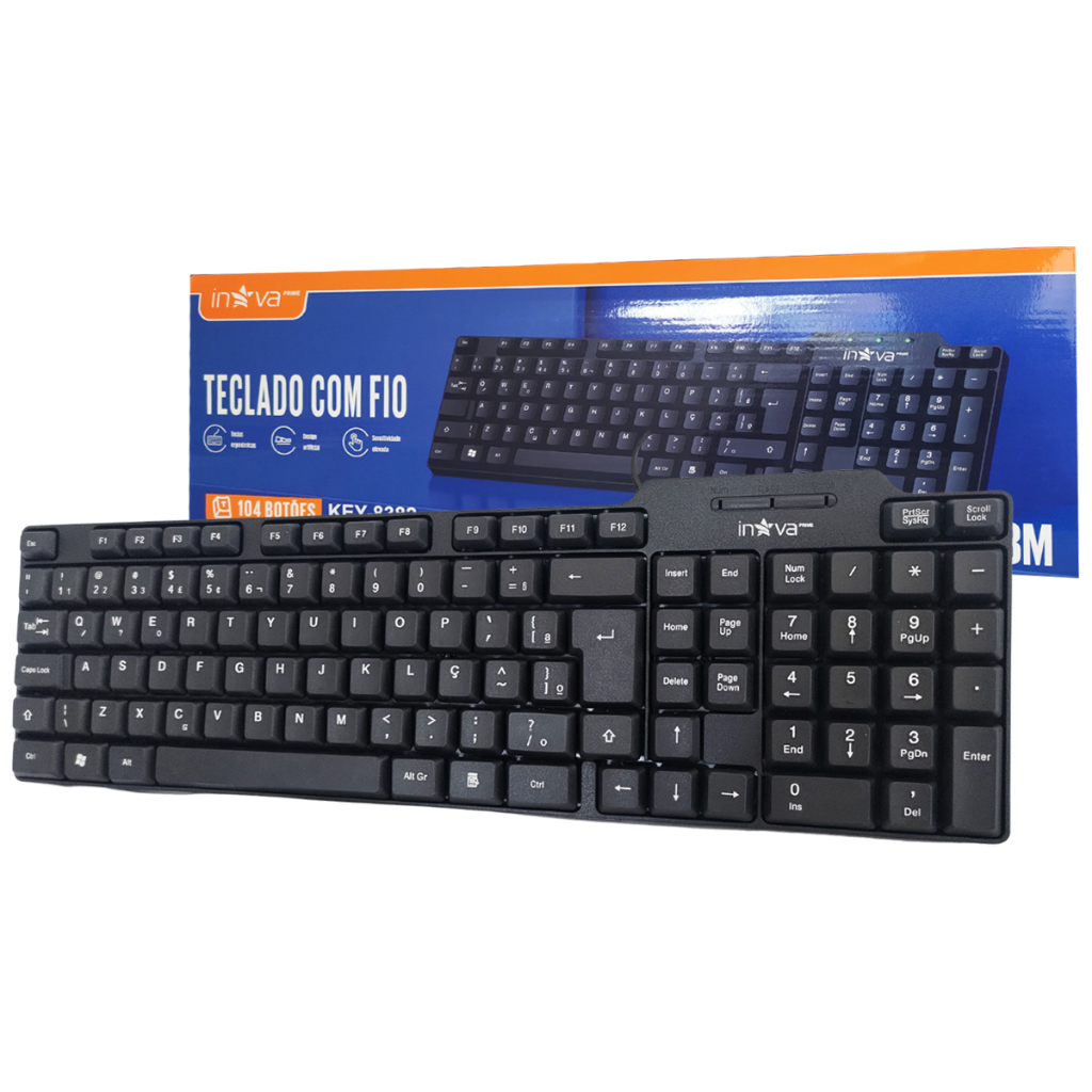 Teclado com fio USB Silencioso para Computador Notebook Original Inova
