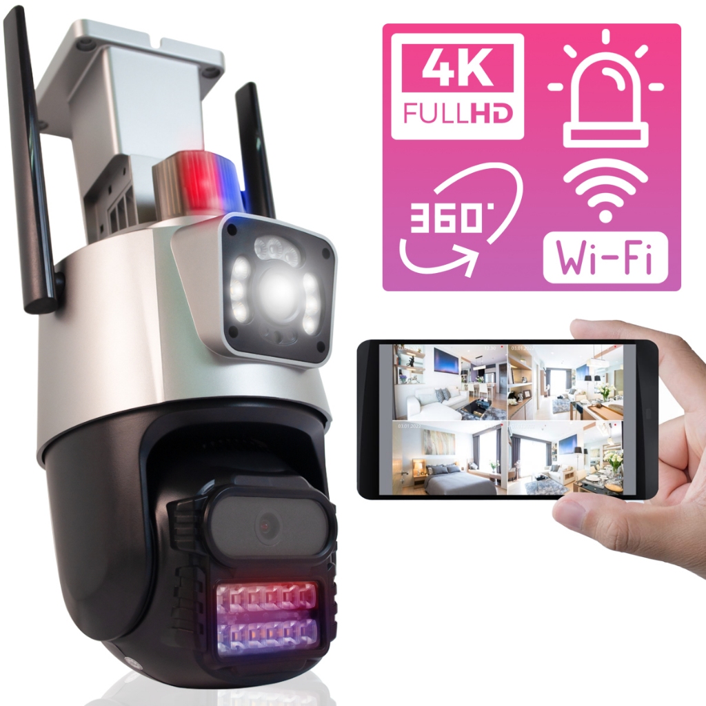 Câmera Segurança 4MP HD Wi-Fi 360° Lente Dupla com Sirene e Visão Noturna Colorida