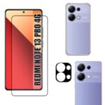 Kit Para Redmi Note 13 Pro 4G | Película de Vidro 3D - Capa Anti Shock - Película da Câmera 3D
