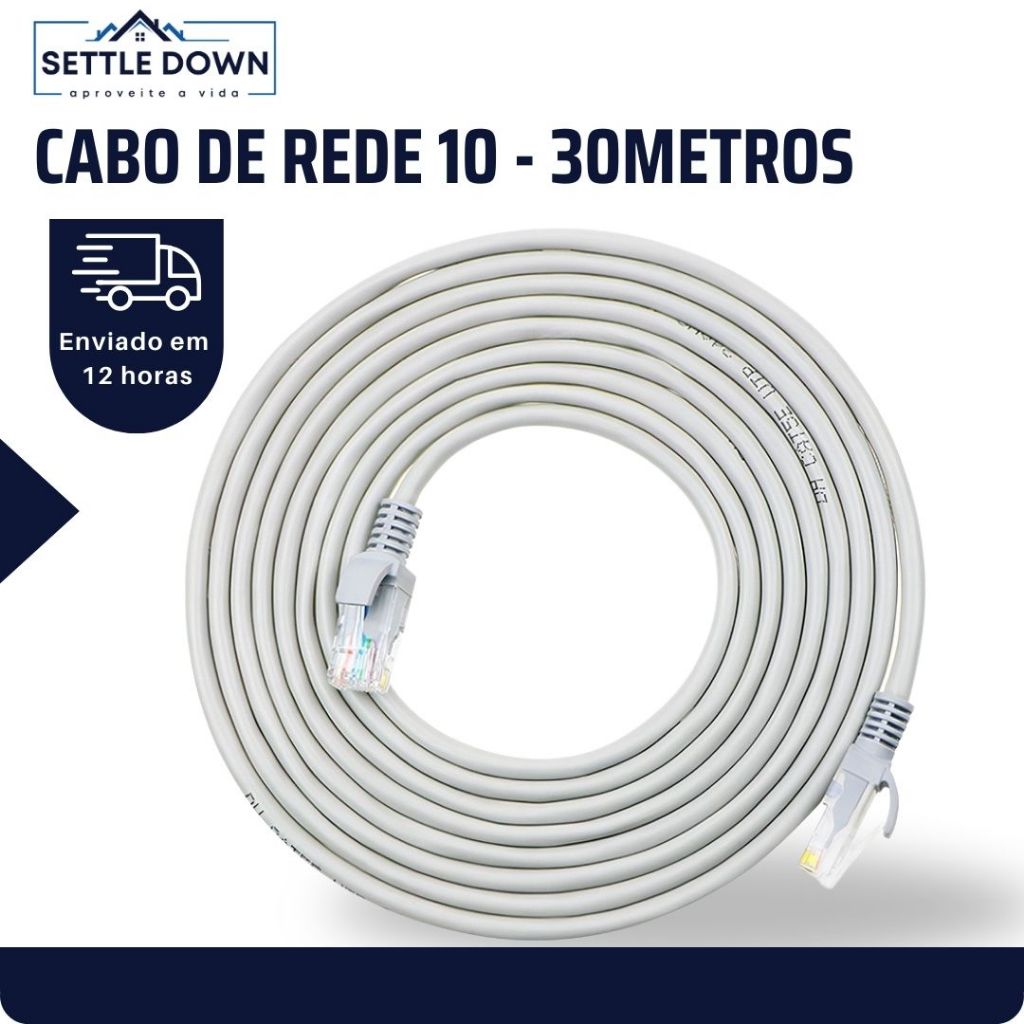 Cabo de Rede LAN Ethernet RJ45 CAT6A 10m 15m 20m e 30m Metros Cat5 e Montado 8P8C Homologado Pronto Cabo ethernet