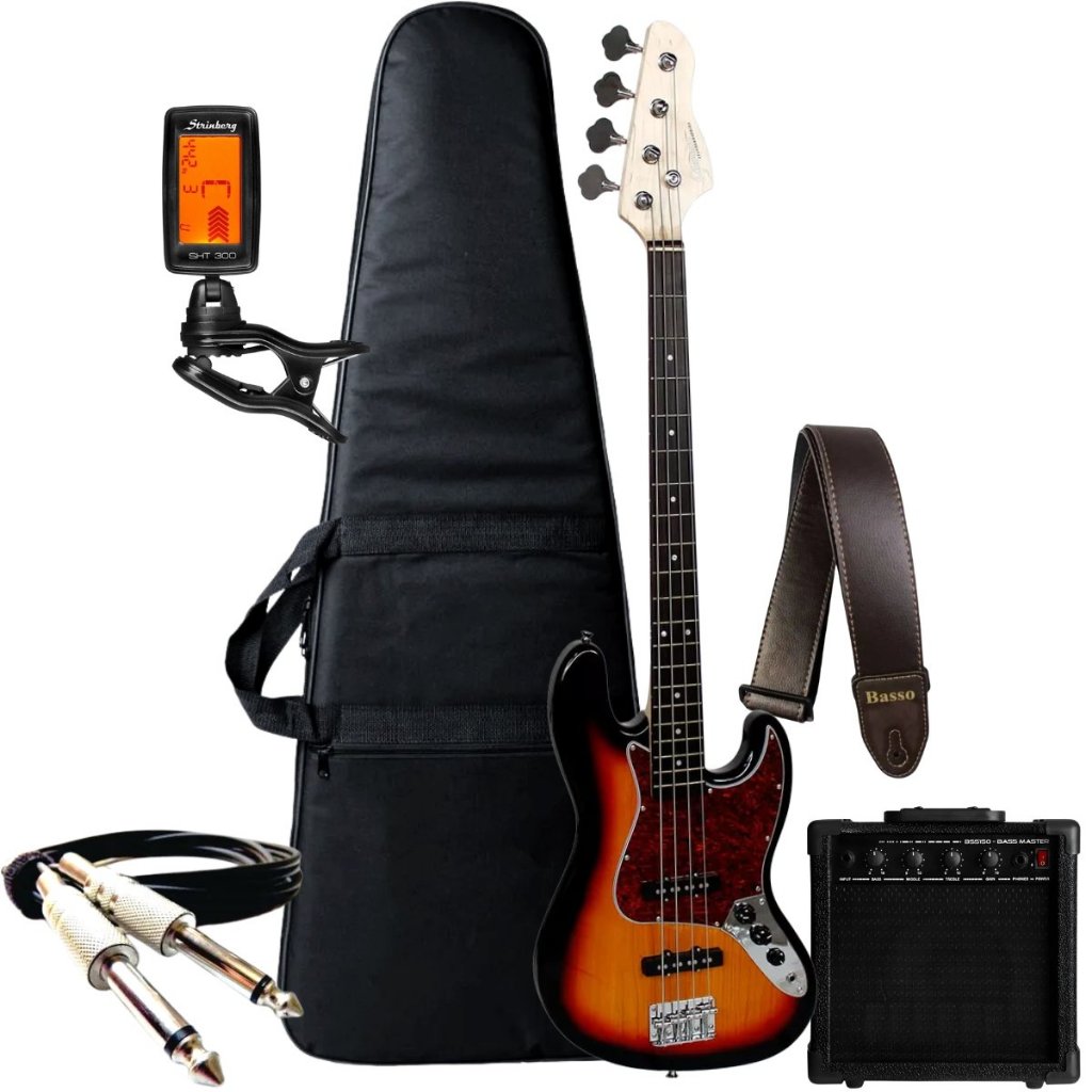 Kit Contra Baixo Giannini 4 Cordas Gb100 Passivo Jazz Bass + Acessórios + Amplificador Sheldon