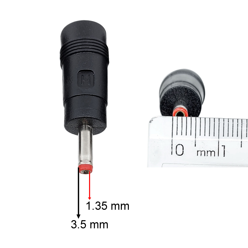 Adaptador plugue mini p4 macho 3.5mm negativo 1.35 mm positivo x P4 F 5.5 mm 2.1 mm