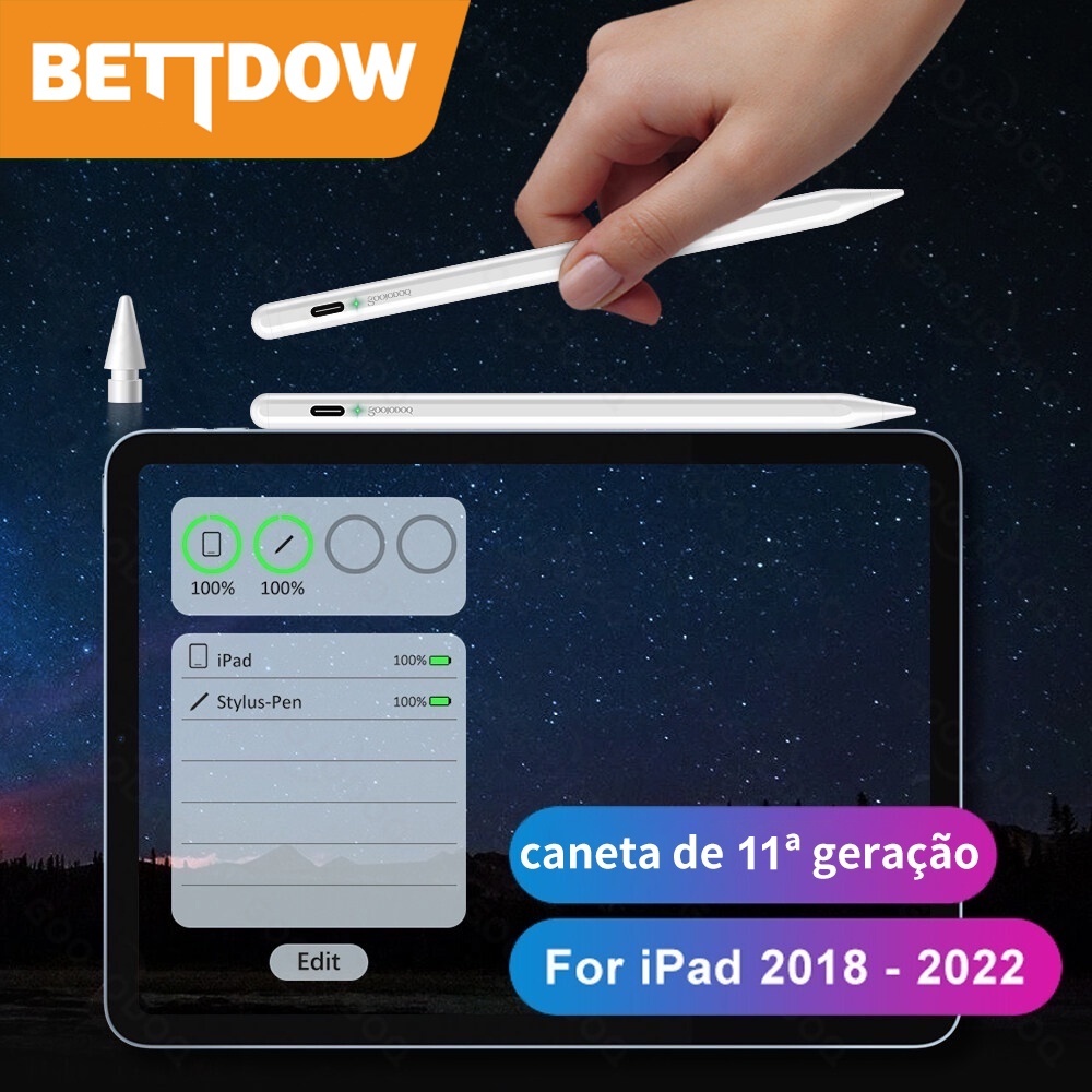 BETTDOW 11th Plus Caneta Stylus para iPad Stylus Pencil Rejeição da palma 9th Gen 8th 7th 6th Pro 11 12.9 2018-2025 9.7