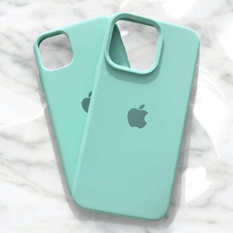 Capinha Capa VERDE ÀGUA Para iPhone 11 12 13 14 15 16 XR X XS 6 6s 7 8 Plus Pro Max 16E Silicone Aveludada Com Logo