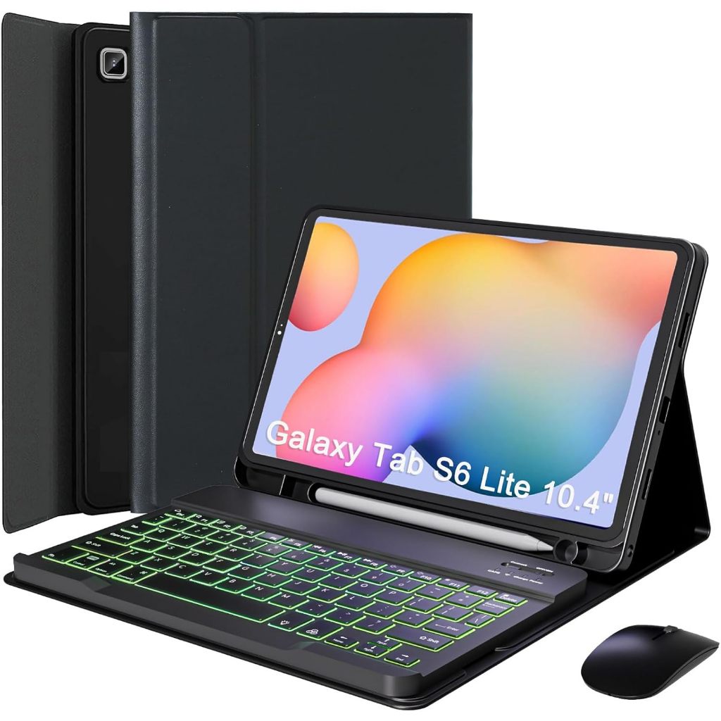 Capa para Samsung tab S6 lite/A9 plus com teclado magnético removível ABNT bluetooth luminoso, mouse recarregável