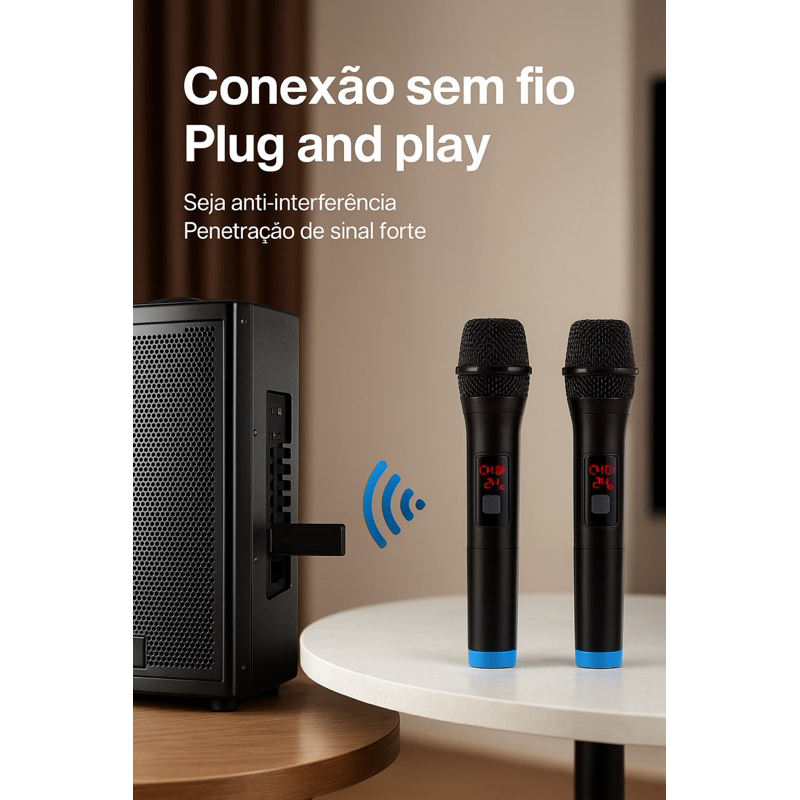Microfone Sem Fio Profissional Alcance 10 Metros Caixa de Som Palestras Karaokê Eventos e Igreja