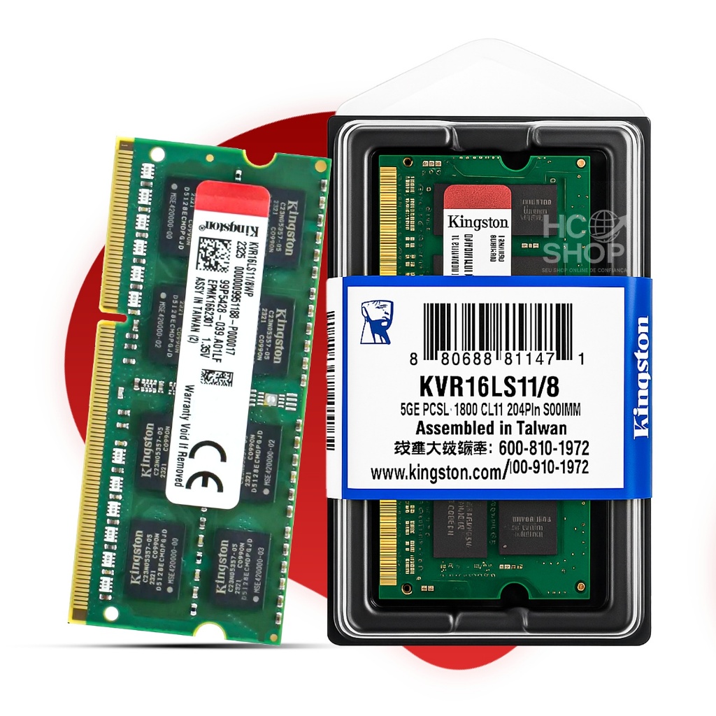 Memoria Ram Kingston DDR3L PC3-12800S KVR16LS11/8 8GB (1X8GB) RAM Memory Notebook Laptop SDRAM Promoção