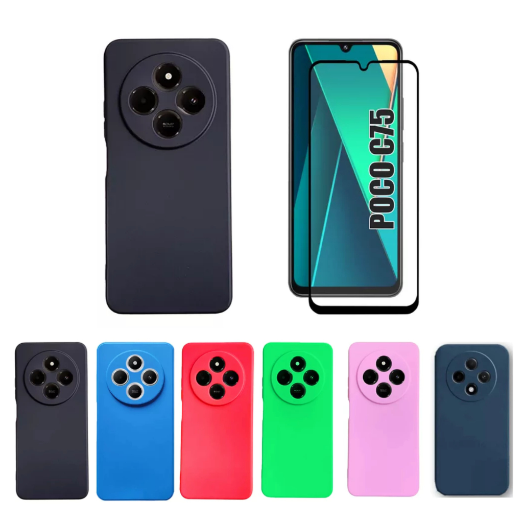 Pelicula Xiaomi Poco C75 + Capinha Aveludada Colorida Capa C75