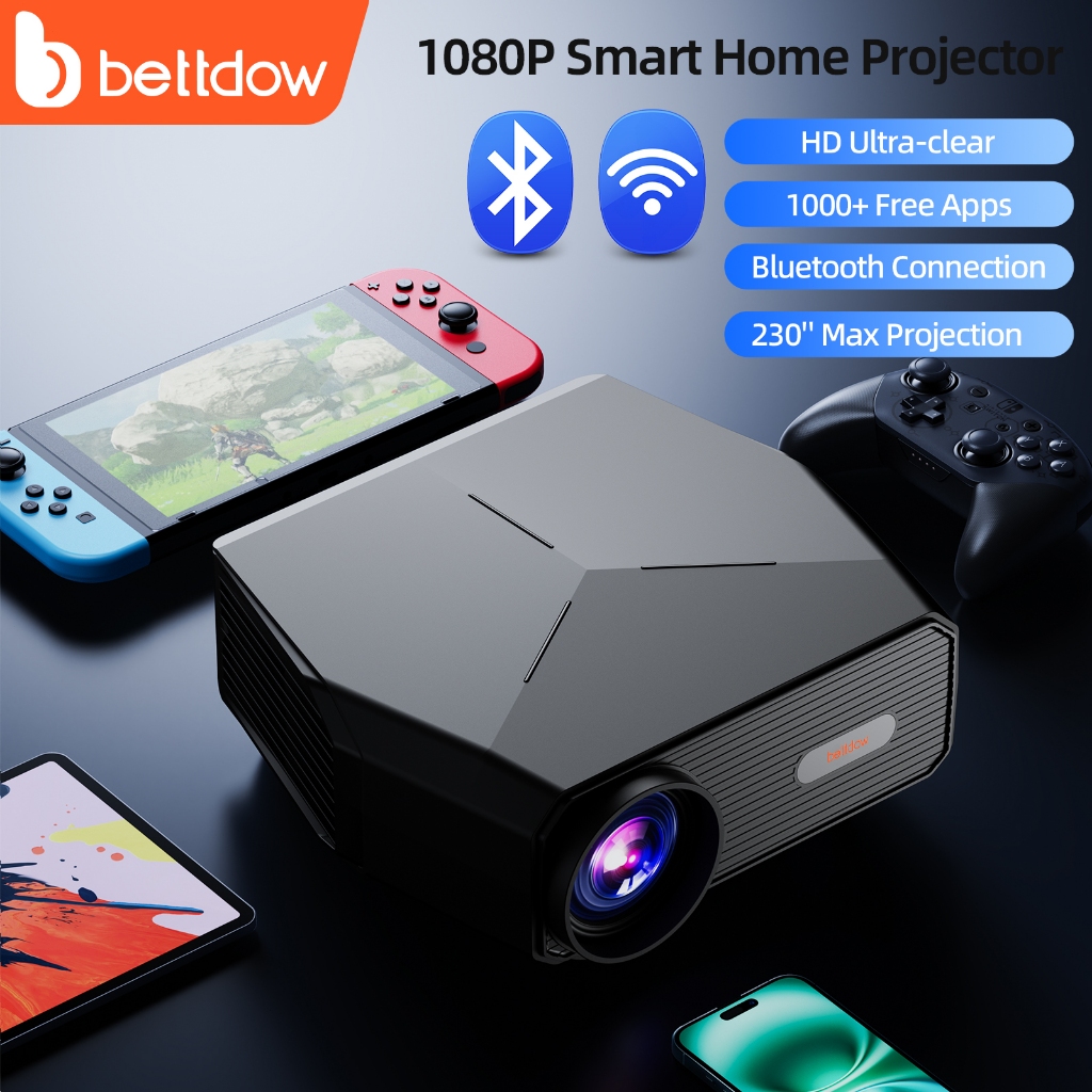BETTDOW Nativo 1080p 4k projetor 5G wifi bluetooth filme ao ar livre android projetor 200 "display 15000lM projetor