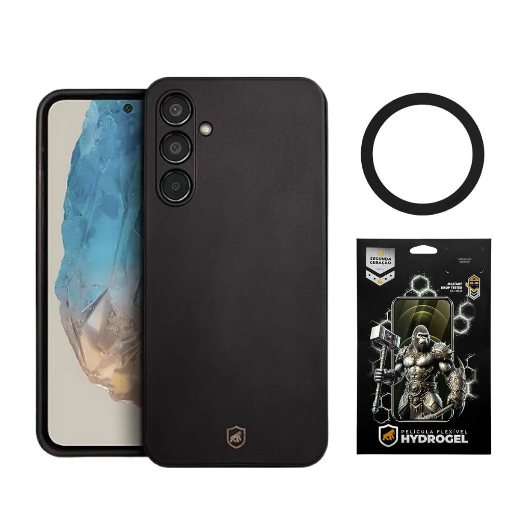 Kit Completo Samsung Galaxy Gshield – Capa Silicone, Película e Anel MagSafe - Preto