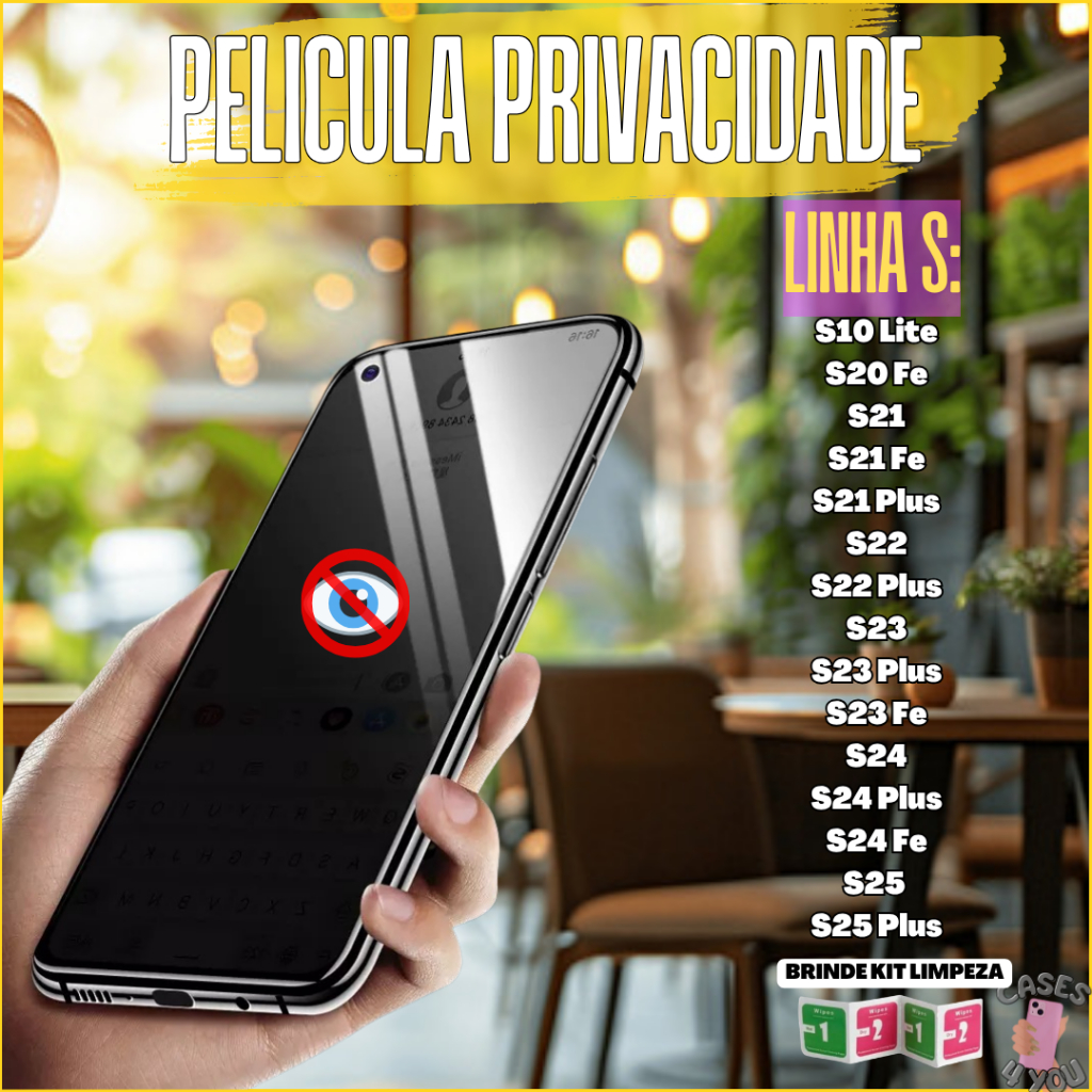 Película 3D Privativa Samsung Privacidade Vidro S10 Lite S20 S21 S23 S24 S25 FE S21 Plus S22 Plus