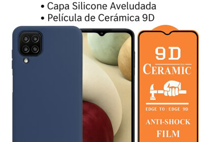 Kit de Proteção Samsung Galaxy A12 - Capa Silicone Case Aveludada + Pelicula de Cerâmica 9D