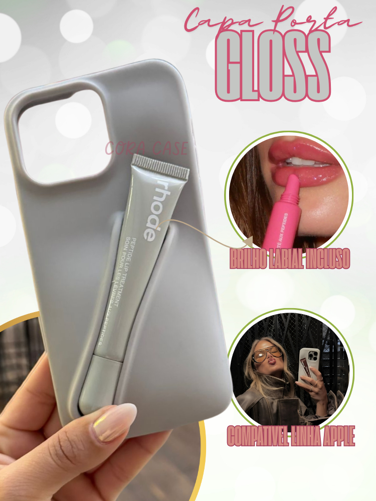 Capa Capinha Porta-Gloss p/ iPhone + Brilho Labial Incluso | Tendência Estilo Viral TikTok