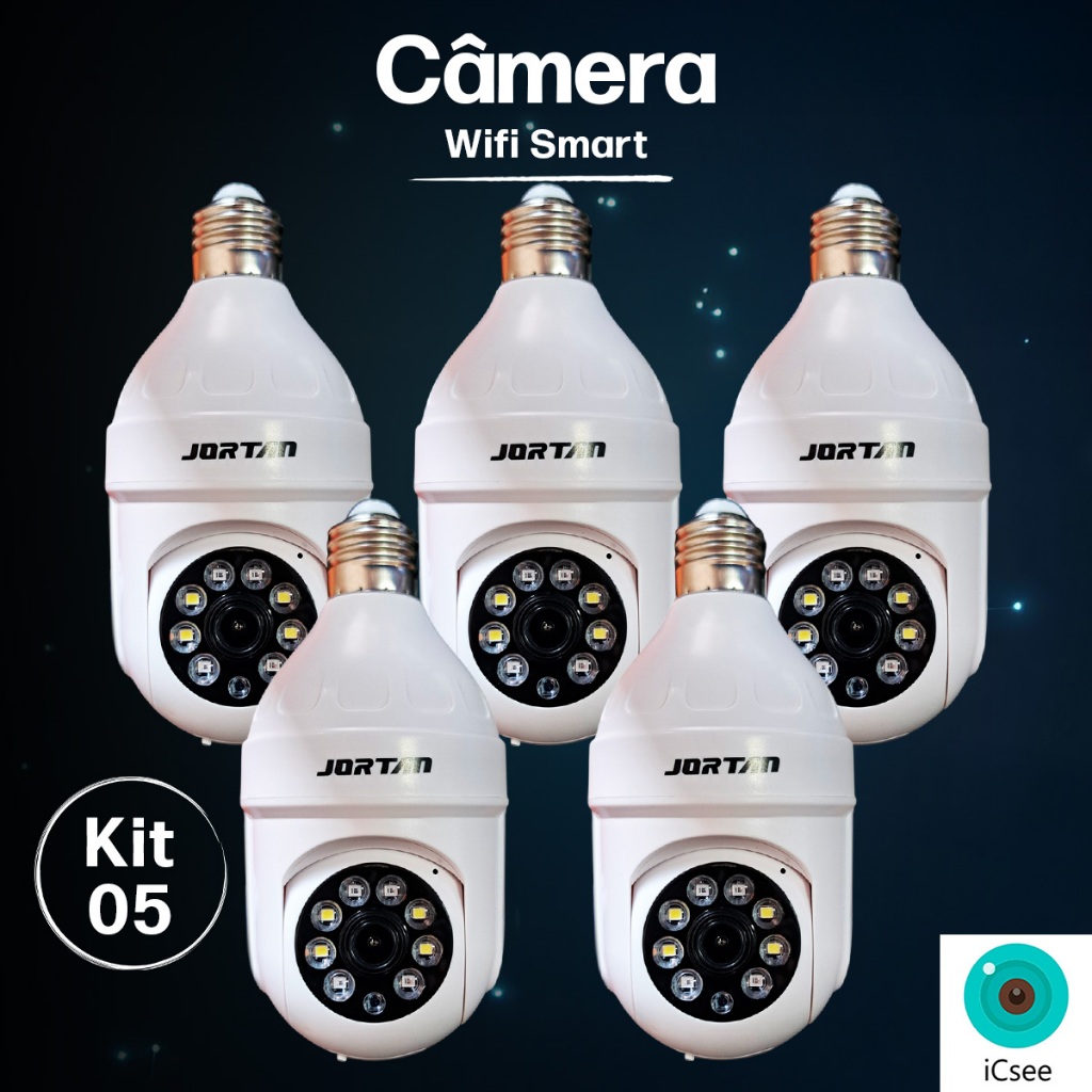 Kit 10 Câmera de Segurança Ip Wifi Bocal Soquete E27 Rotativa Espiã Noturna App Icsee Yoosee Jortan
