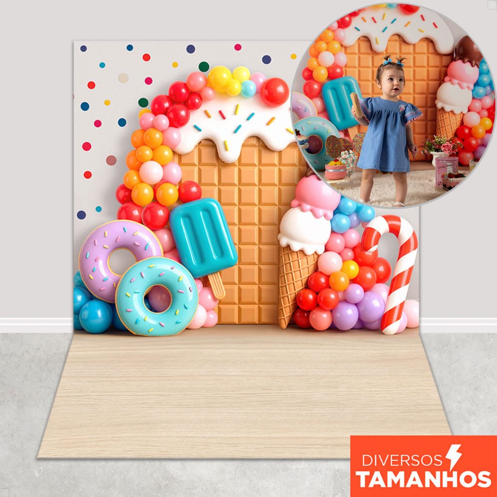 Fundo Fotográfico Dia das Crianças Cenário Doces Painel Tecido Sublimado para Foto Infantil- FFC-926