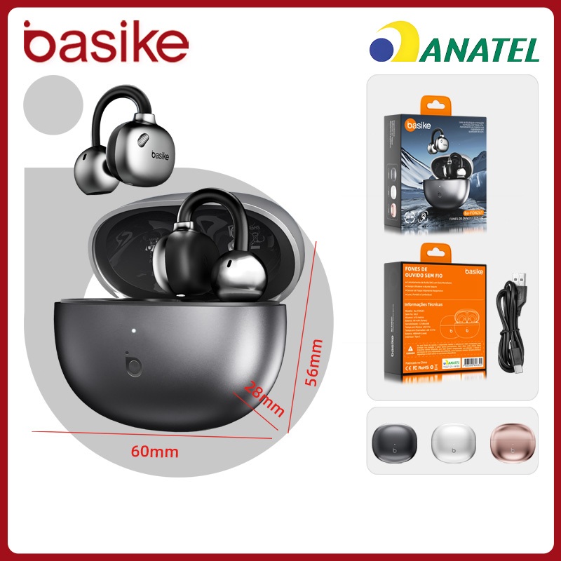 Basike Fones De Ouvido Sem Fio Bluetooth TWS , Fones clipe Condução Óssea Fone Alta Fidelidade Aberto Wearable , fon261