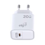 Carregador USB-C Universal, 1 Porta Tipo-C Power Delivery 3A 20W, Carga Rápida, Branco, WCPD, ELG