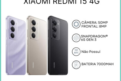 Xiaomi Redmi 15 4G,Versão Global, Bateria 7000mAh, 128/6GB ou 256/8GB Processador Snapdragon 685 , Câmera 50MP