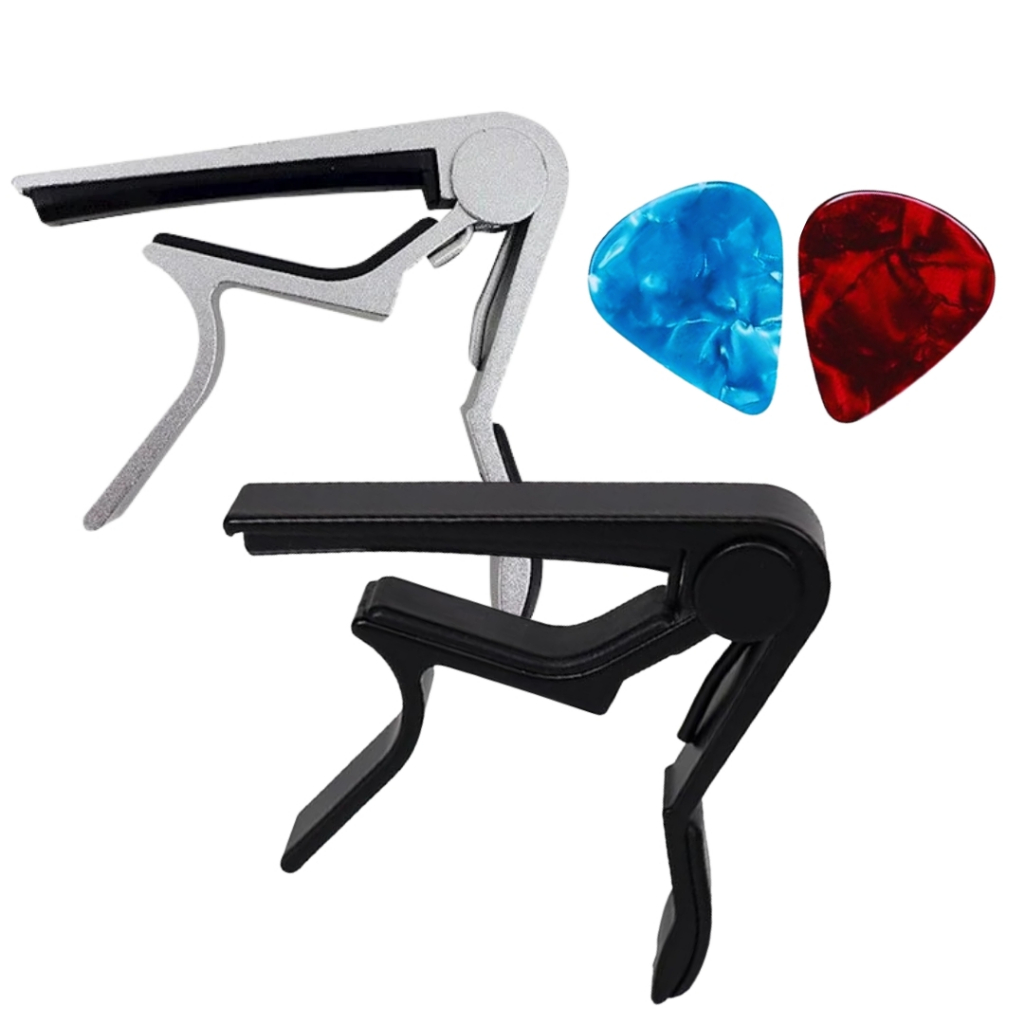 Capotraste Pestana Braçadeira Violão Ukulele Instrumentos Metal + 2 Palhetas NV