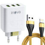 Carregador Celular Fonte USB 3 Entradas Com Cabo Carregador 2 Metros iPhone Android V8 Tipo C