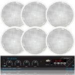Kit Som Ambiente Amplificador Bluetooth Usb Sd Auxiliar Fm + 6 Caixas de Embutir Arandelas Gesso Teto 6 Pol 55W 8 Ohms