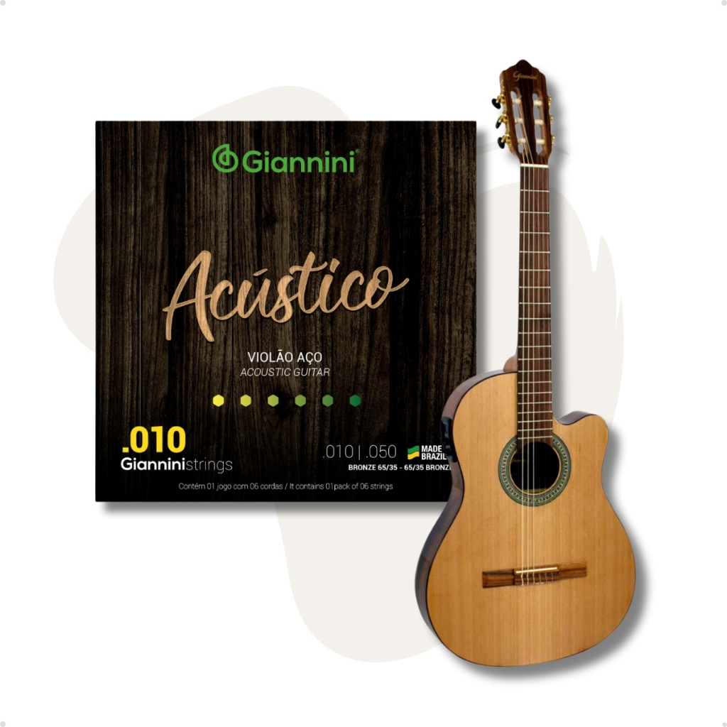 Encordoamento Giannini Com Bolinha Geswam Encordoamento Violão Aço 010 Corda de Violão de Aço Bronze