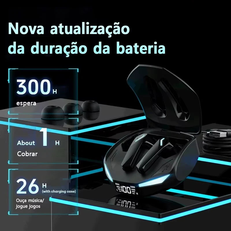 Fone de Ouvido Lenovo XT53 Sem Fio TWS Bluetooth 5.4 Gaming com Display LED - Nova Versão do GM2 Pro