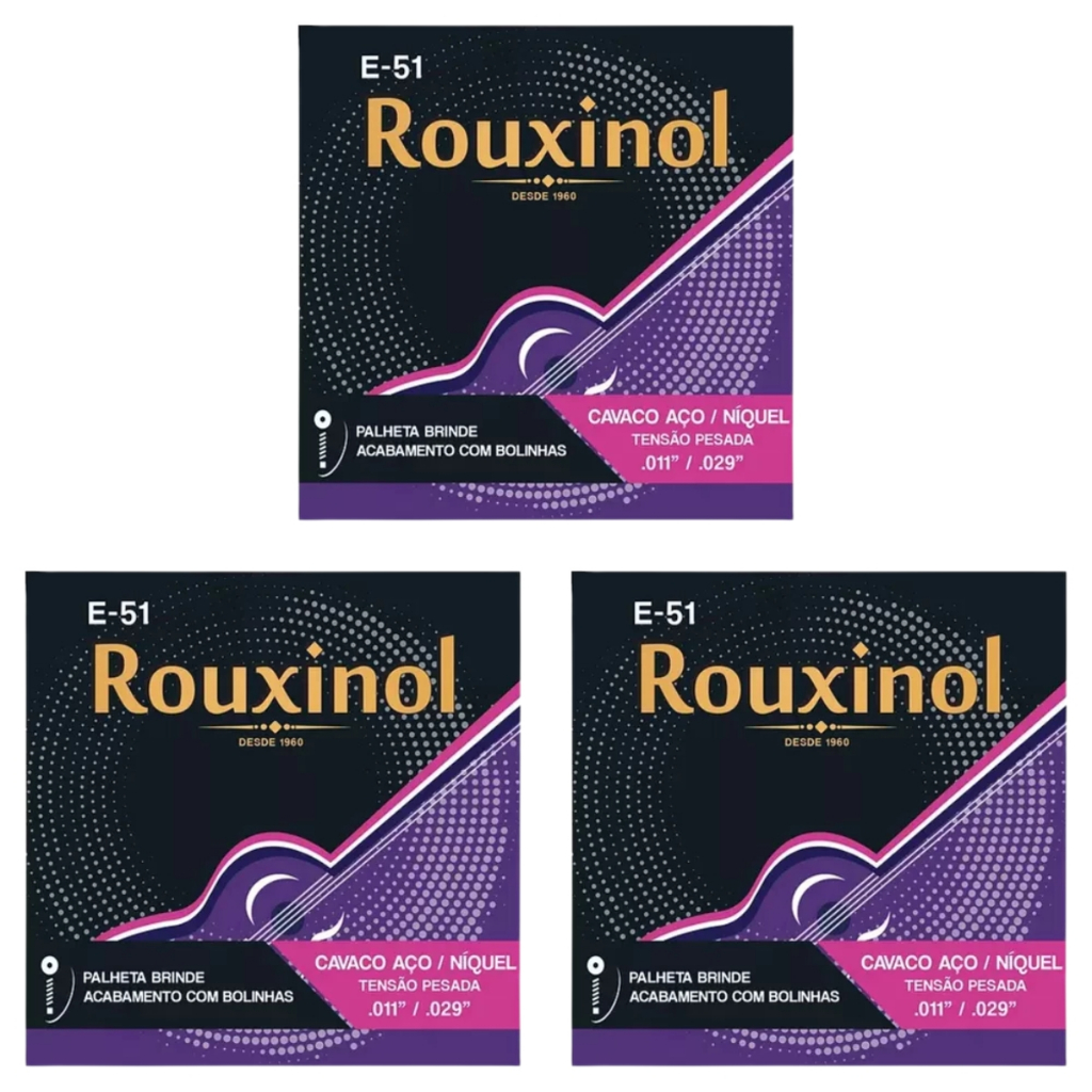Kit 3 Encordoamento Rouxinol Cavaco Cavaquinho Aço E51 com Bolinha