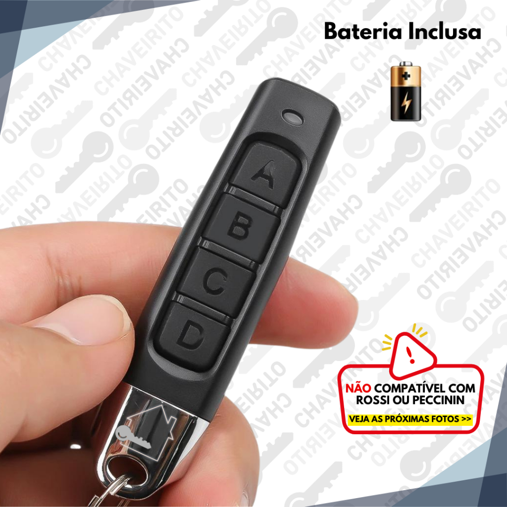 Controle de Portão Eletrônico Slim 433MHz/ Com Bateria/ Compatível com GAREN, CRONN, AGL