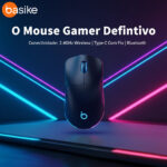 Basike Mouse Gamer Sem Fio RGB 3 Modos 2.4GHz + Bluetooth 5.1 12000DPI Recarregável Ergonômico com Luz LED