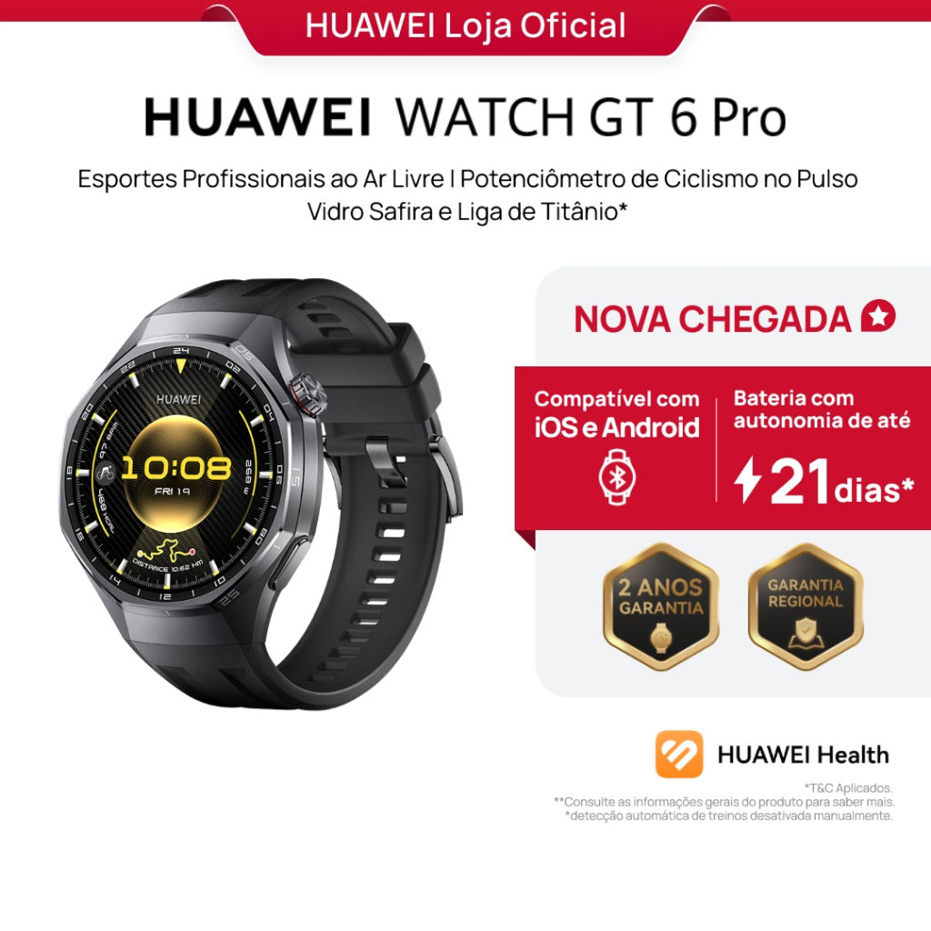 HUAWEI WATCH GT 6 Pro 46mm | Smartwatch Relogio | Vidro Safira e Liga de Titânio | GPS Integrado