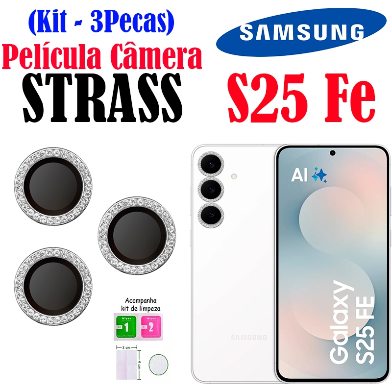 Kit (3 Pecass)Película Câmera STRASS S25 Fe SAMSUNG Protetor Lente DIAMONTE Colorido Brilhante