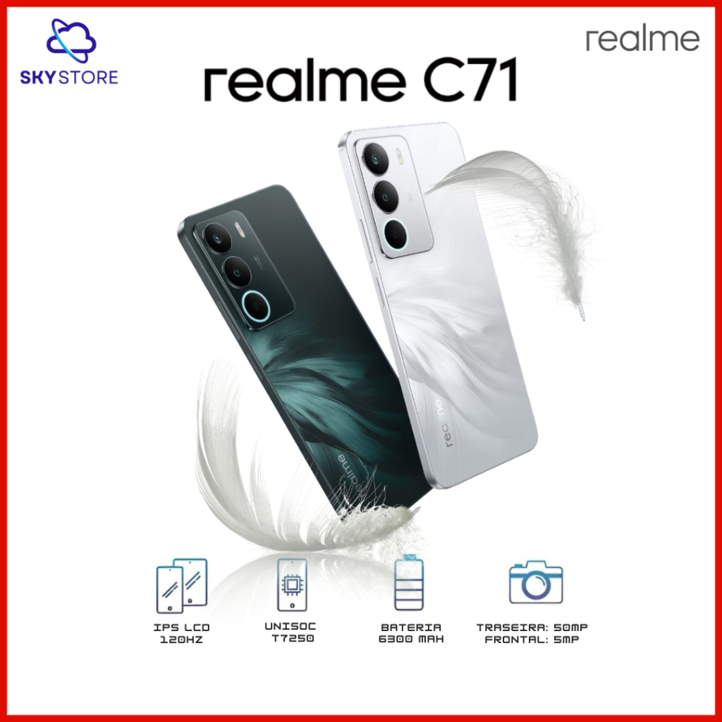 Realme C71 NFC 4G, Tela 6,67" 120Hz, Câmera 50MP, Bateria 6300mAh com Carga Rápida, Versão Global
