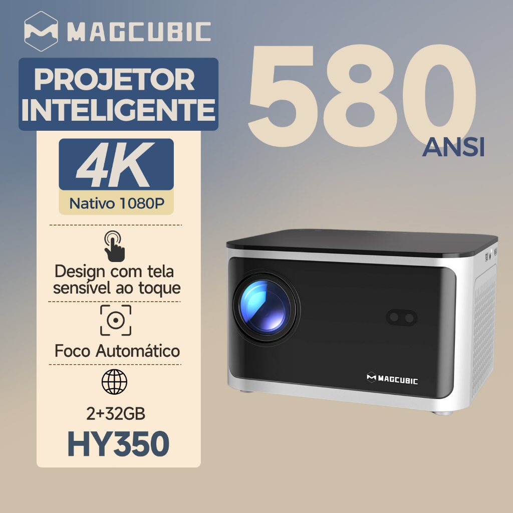 MAGCUBIC HY350 Projetor 580ANSI 1080P Full HD Home Theater Foco automático Assistente de voz