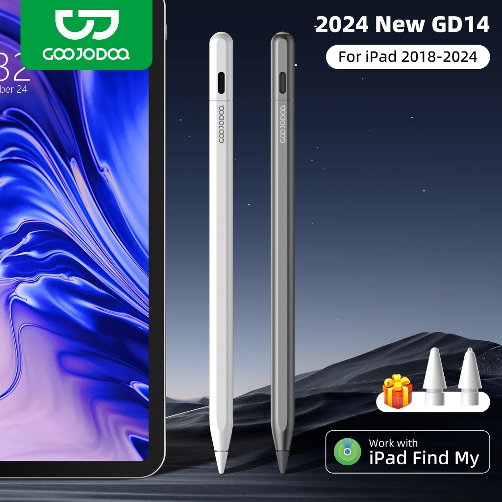 GOOJODOQ GD14 Caneta Stylus com APP Find My para iPad e teclas de atalho personalizadas para iPad 3/4/5/6 Gen 2018-2024